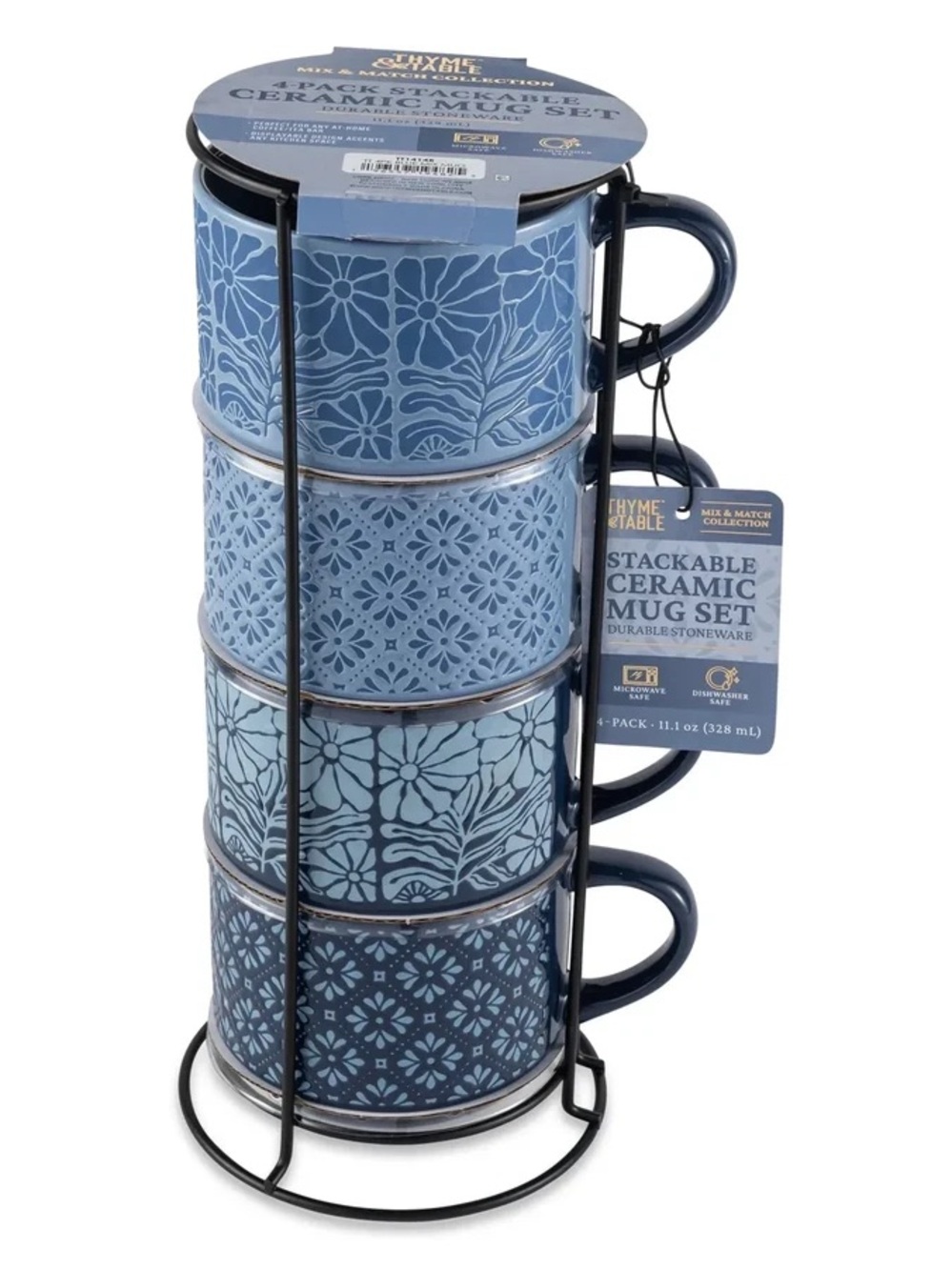 THYME & TABLE NWT 4pc stackable ceramic mug set -blue